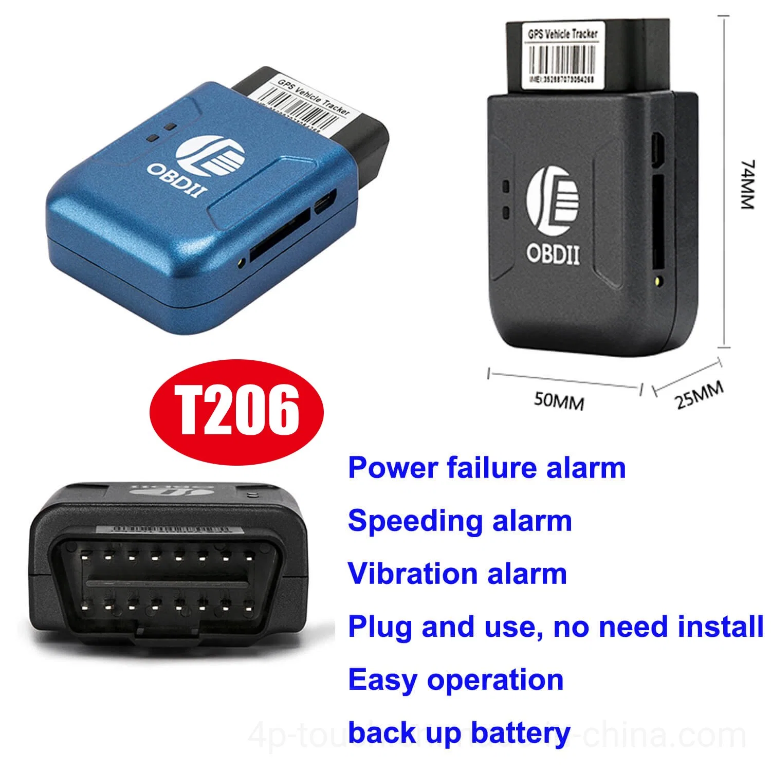 High Quality Wireless Mini 2G Automotive OBD Vehicle GPS Tracker with Easy Operation Vibrate Alert T206