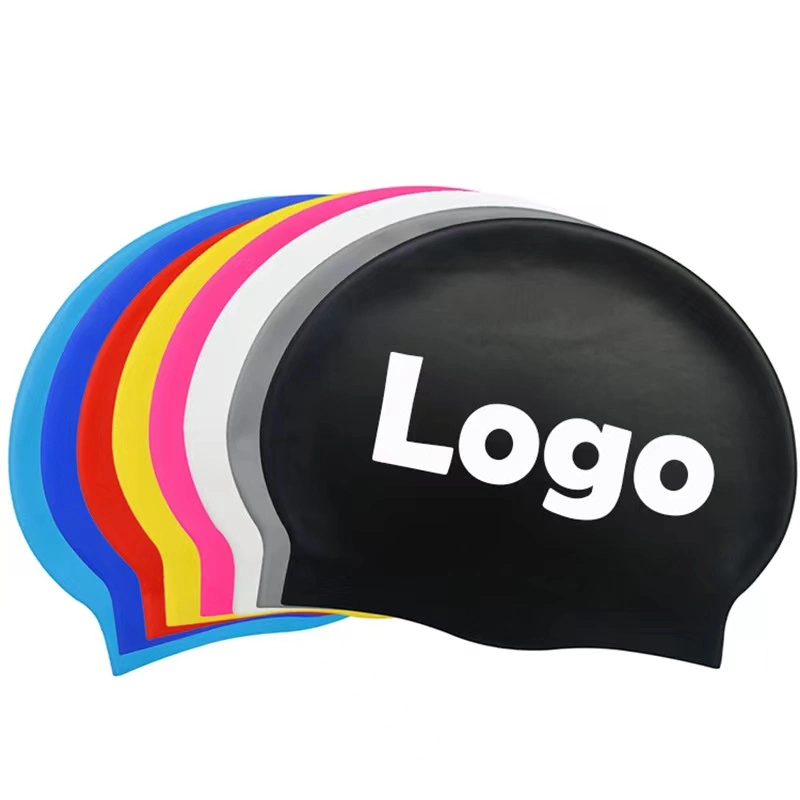 Custom Design Silikon Material Print OEM Logo Kinder Schwimmhut Badekappe Für Erwachsene