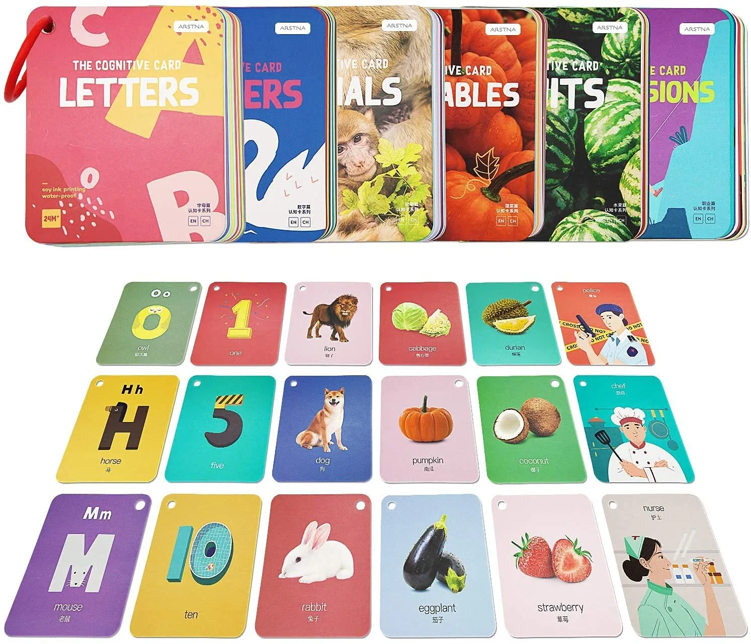 Ensemble de cartes d'apprentissage personnalisées en couleur pour enfants.