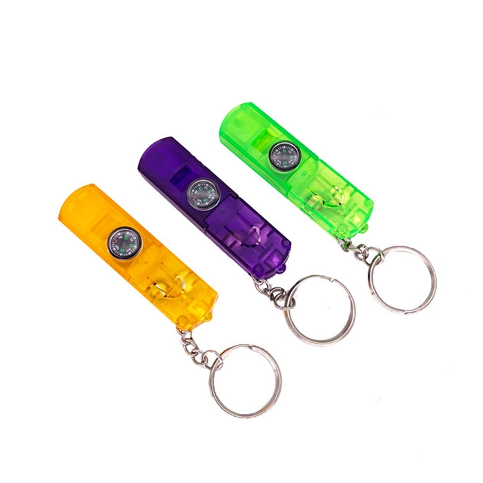 Promotion Multi Function Plastic Light up Whistle LED Keychain