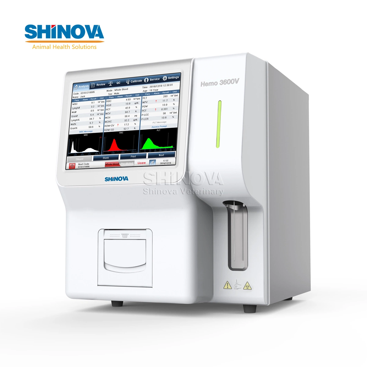 Analisador automatizado de hematologia veterinária Shinova 3 Part Blood Test Medical CBC Machine para 13 animais