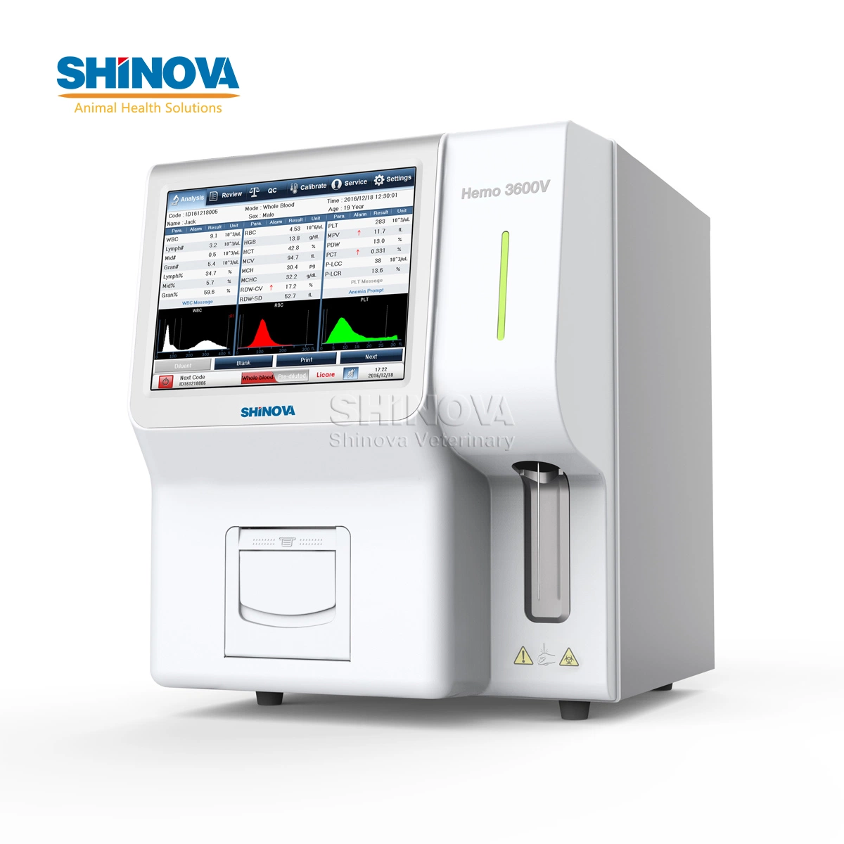 Shinova Automated Veterinary Hematology Analyzer 3 Part Blood Test Medical CBC máquina para 13 animales