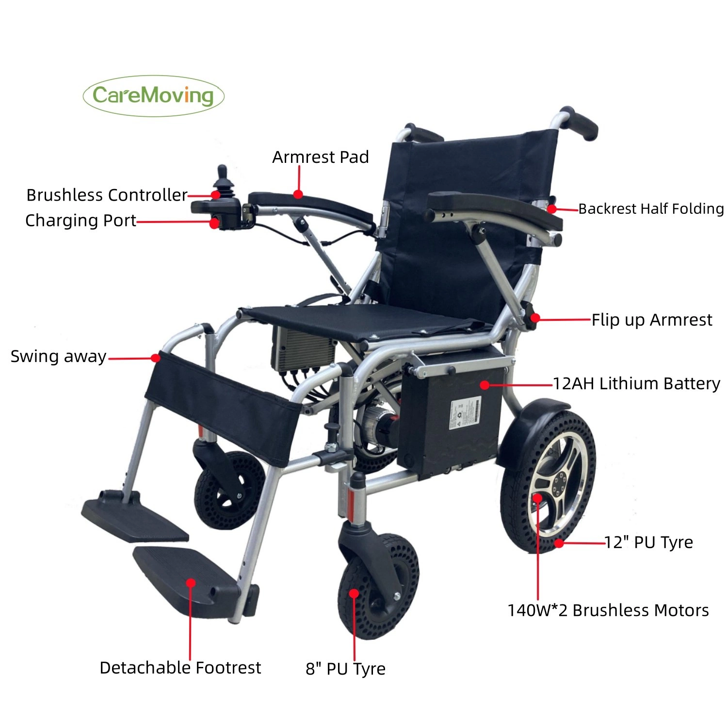 Nanjing Electric Wheelchair Manufacture Lightweight Portable Wheel Chair Motorised Powerchair for Handicapped