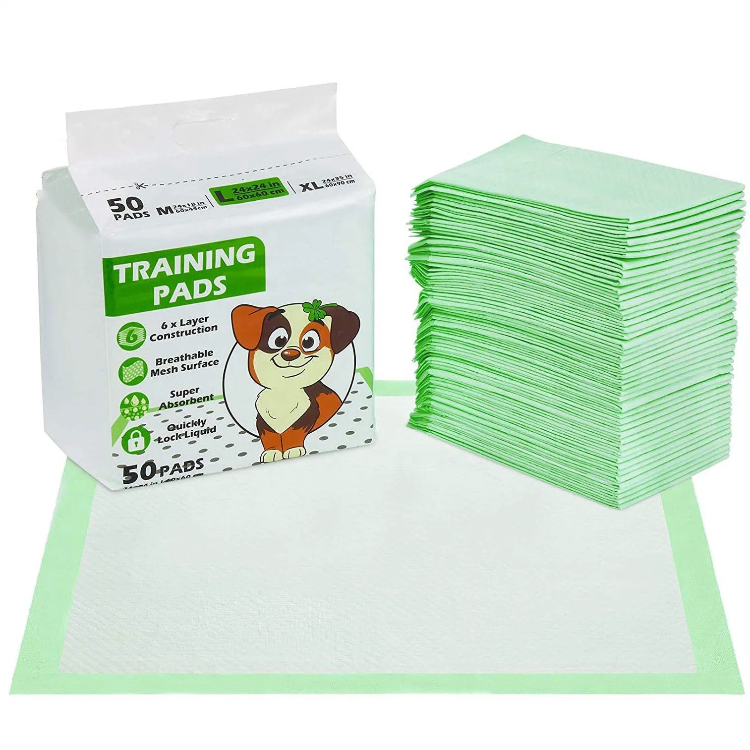 Green Dog Pads Extra Large 28X34in, Plant-Based PEE Pads for Dogs Absorbs up to 7 Cups of Liquid, 5-Layer Leak-Proof & Quick Drying Dog Training Pads,