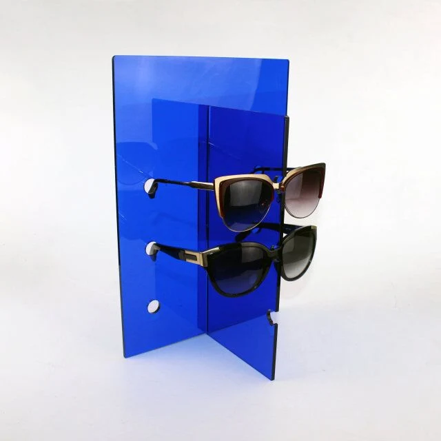 Support de présentoir de lunettes de soleil à plat de couleur bleue