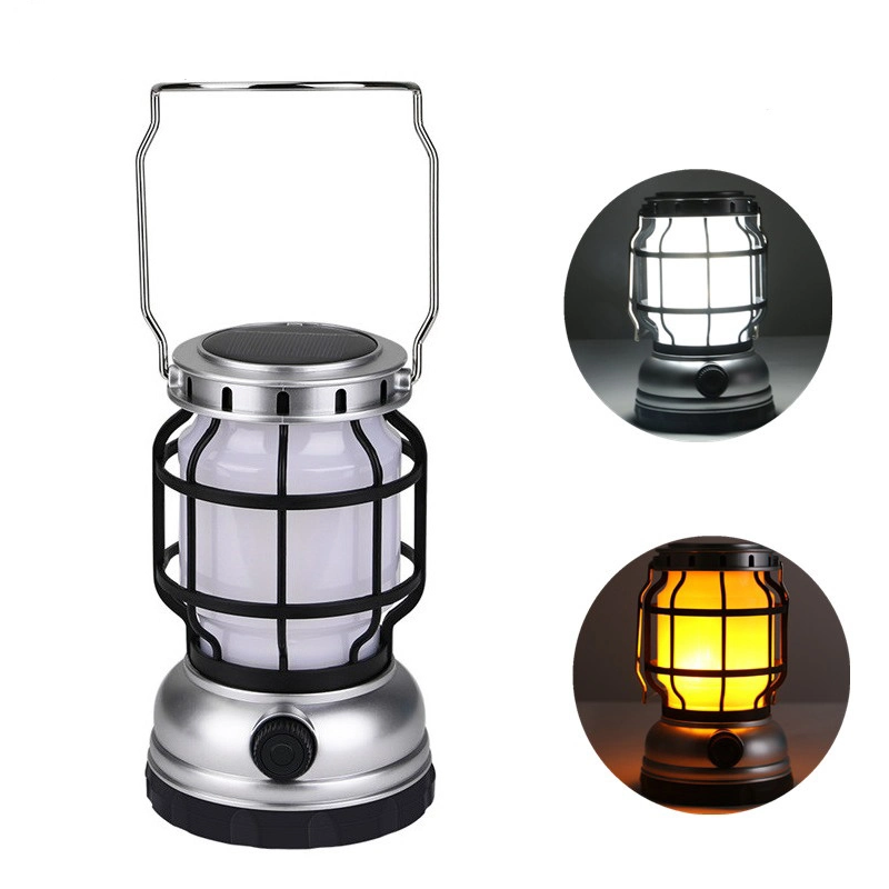 Goldmore4 Rechargeable Outdoor LED Camping Lantern Tent Light Solar Flame Lamp with Power Bank
