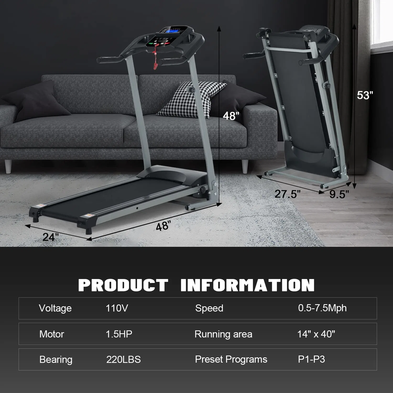 Hotselling Gym Fitness Adjustable Programs Home Foldable Electric Walking Jogging Treadmill