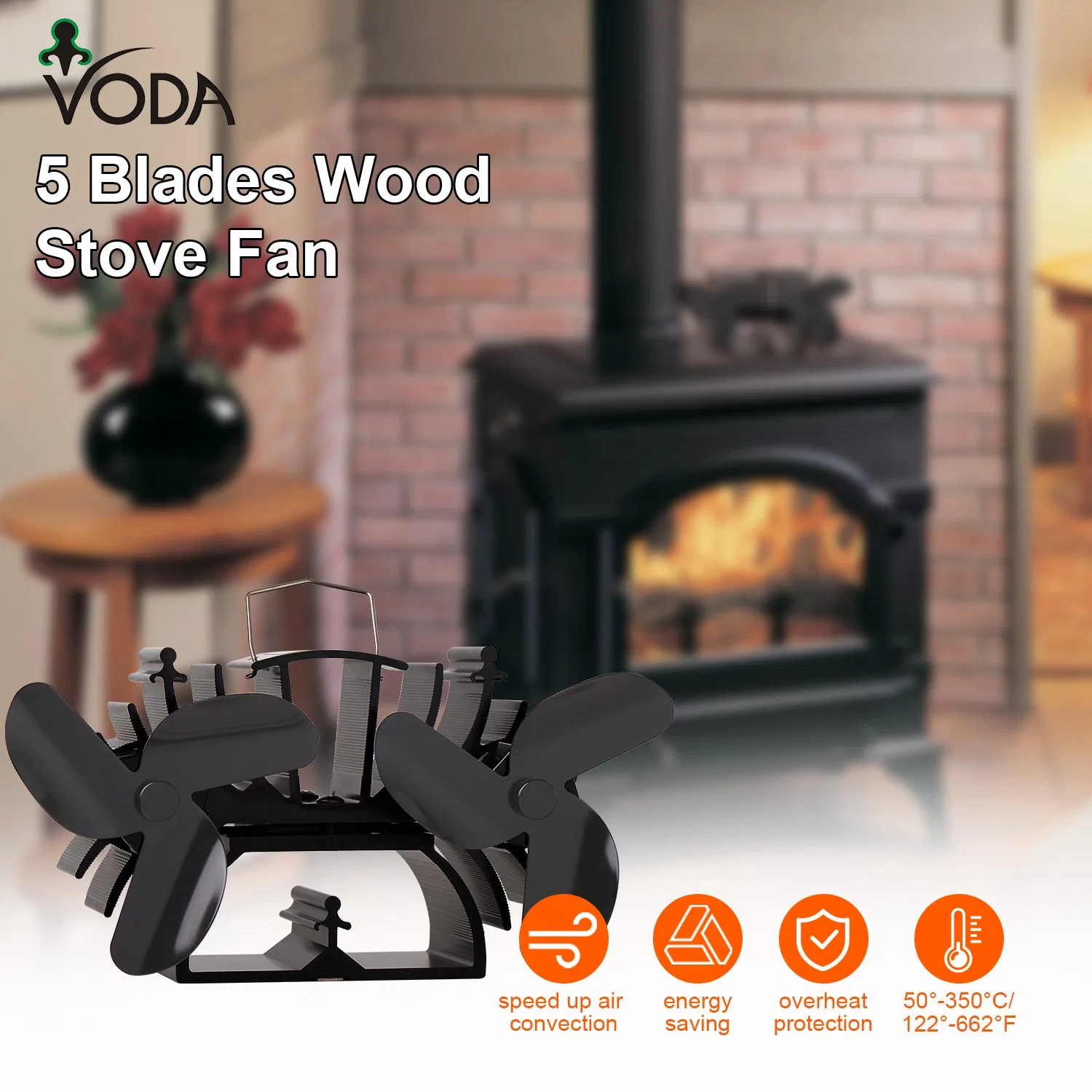 Eco Fireplace Fan Double Motors 6 Blades Silent Heat Poweted Pellet Stove Top Fan