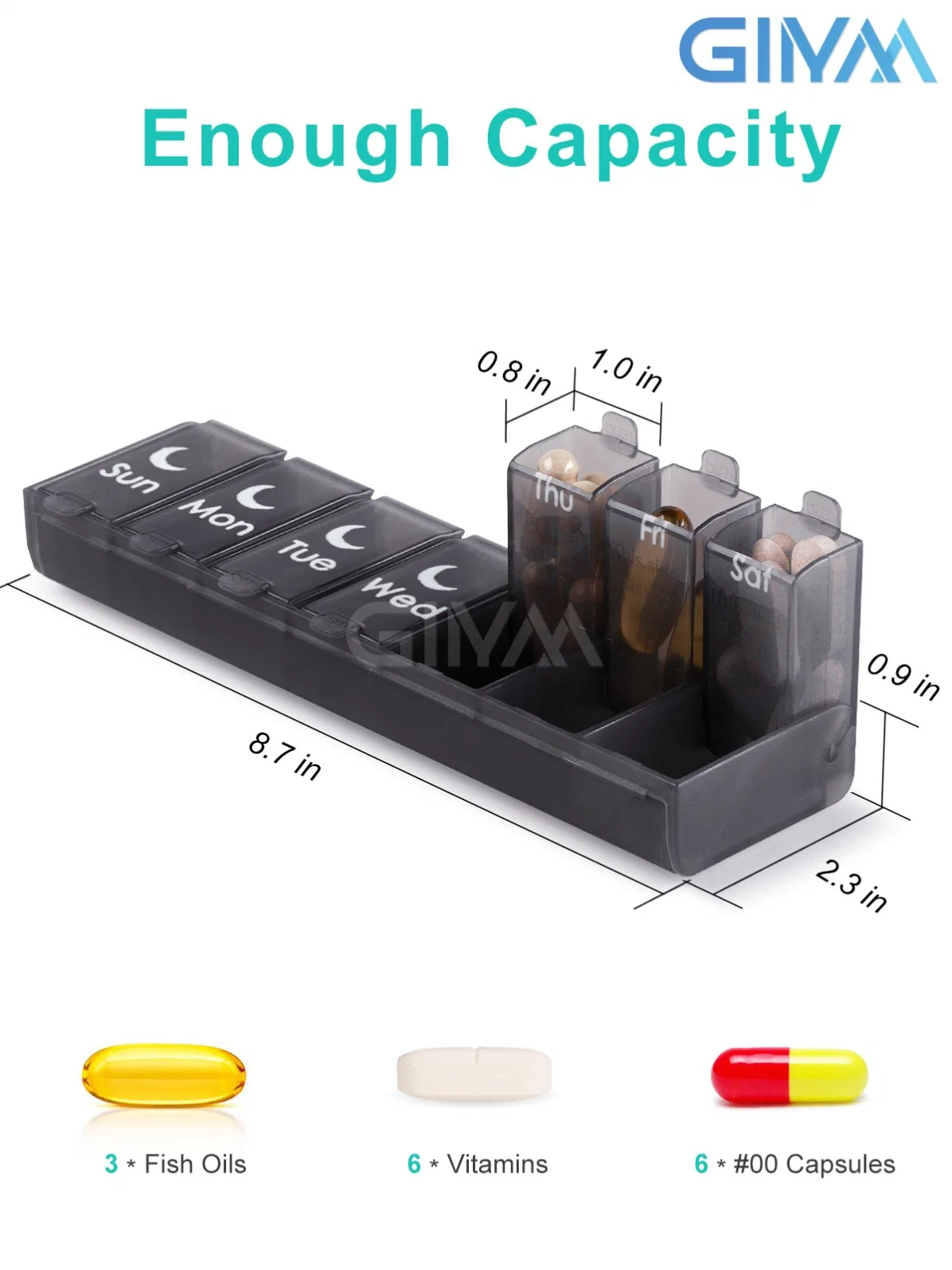 Pill Box 7 Day, Weekly Am/Pm Pill Organizer 2 Times a Day, Pill Case Portable for Purse Pocket Travel, Day and Night Pill Containers for Pills/Vitamin/Fish Oi