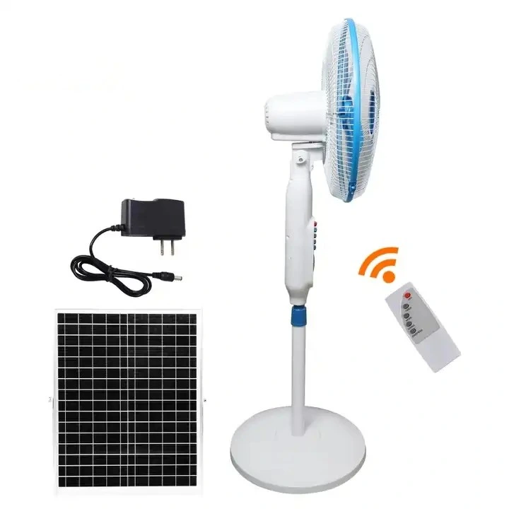 16 Inches Solar Power Energy Recharegable Boat Solar System Wind Fan with Solar Panel and Battery Remote Control 5m Electric Cable Standing Fan