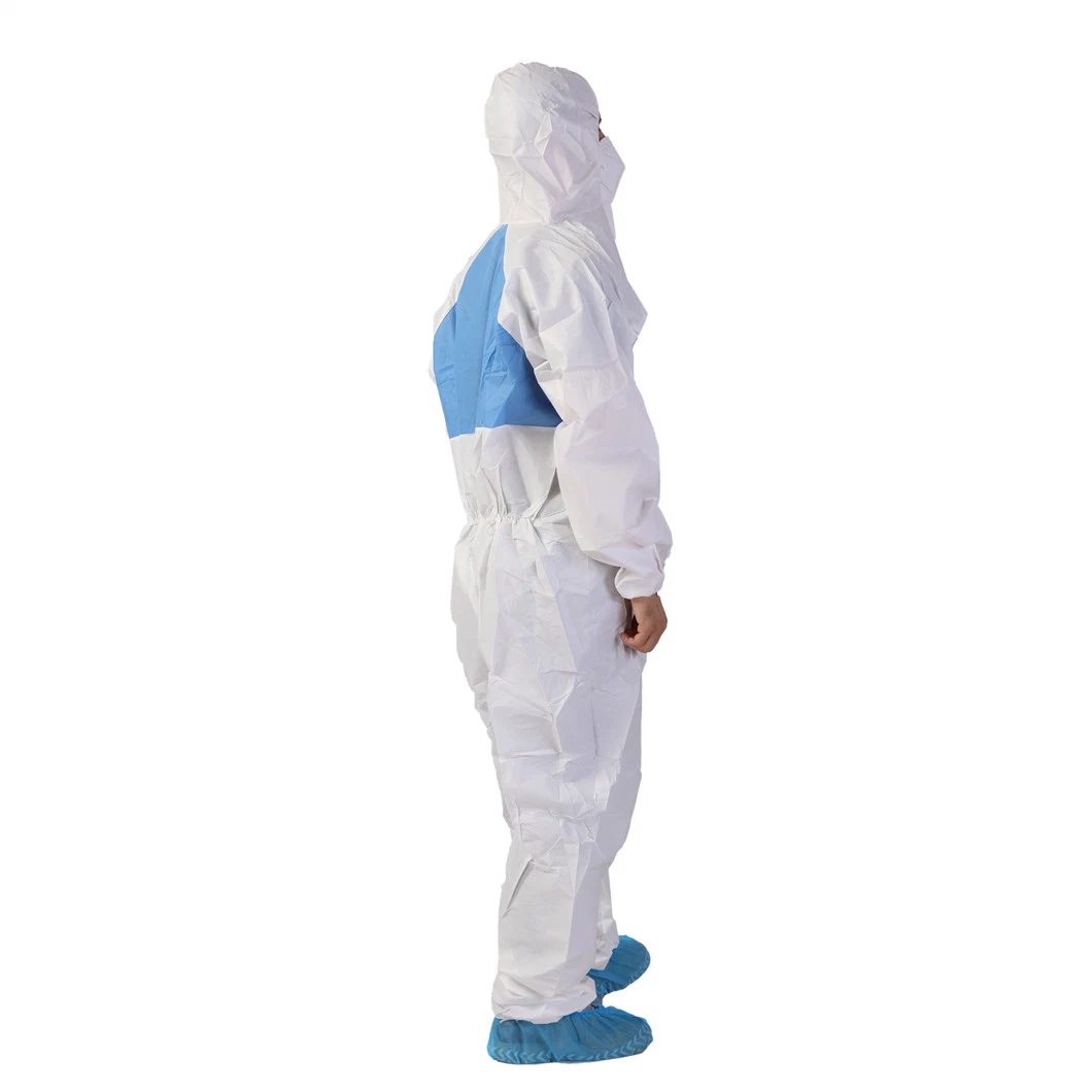 Impermeables Overoles desechables de color blanco de seguridad de las prendas de vestir traje Hazmat 65 GRAMOS PP PE