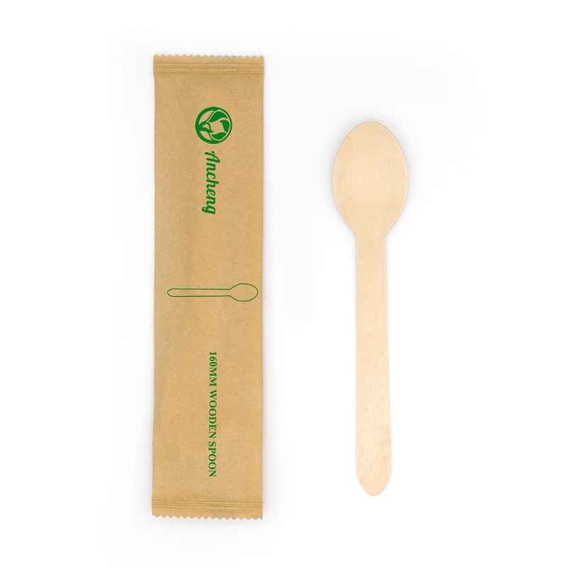 Disposable Wooden Handle Cutlery Set with Printing Paper Packing