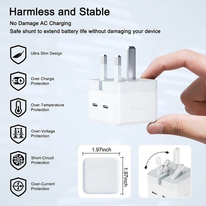 Benutzerdefinierte 35W Dual Port USB-C auf USB-C Travel Adapter Wand Für Phone 14 13 12 iPad blockieren