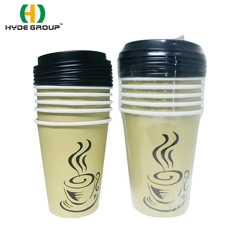 12oz Disposable Hot Drinking Paper Coffee Cup and Lid 5 Set