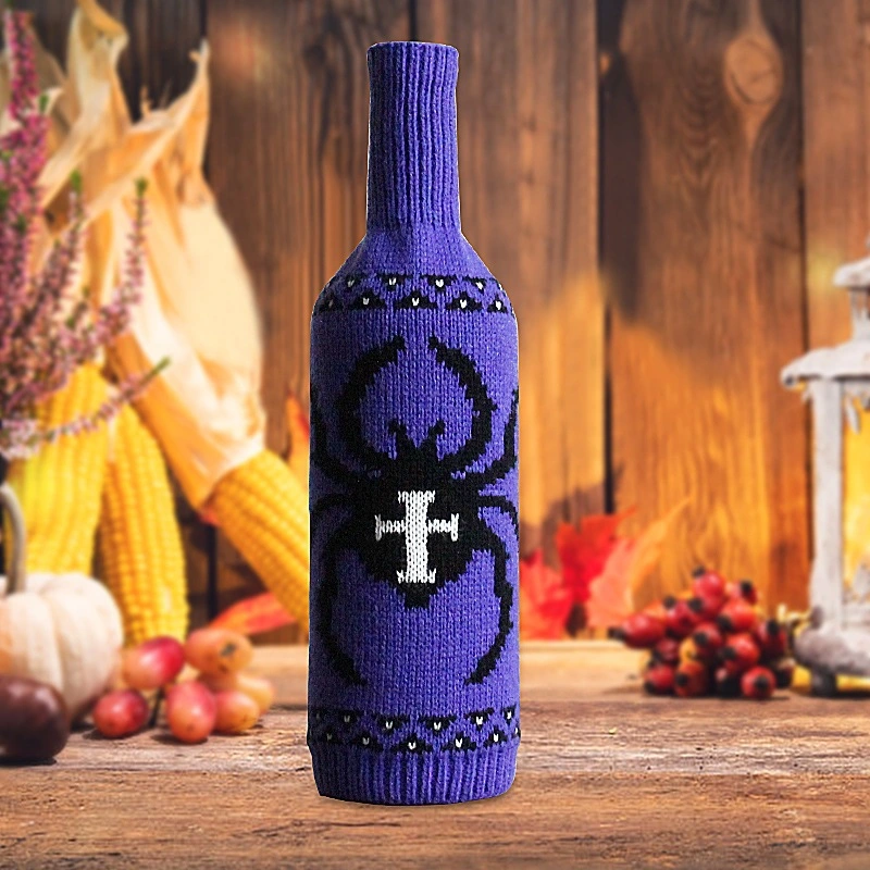 Halloween Wine Bottle Cover Skull Pumpkin Knit Champagne Wine Bottle Bag Table Decorations