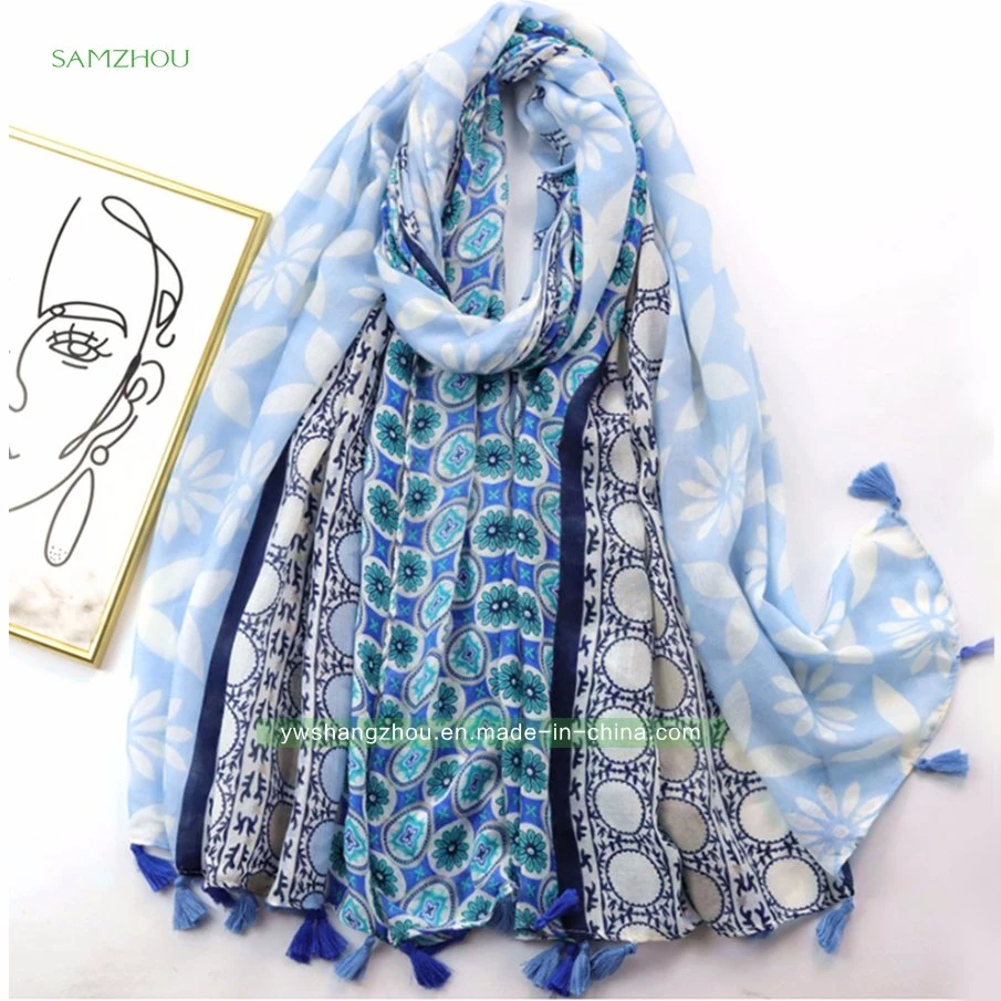 Ethnic Satin Spring Shawl Fashion Ladies Printed Cotton Sunscreen Scarf