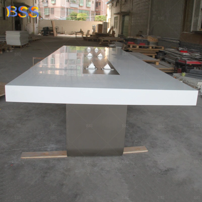 Modern Meeting Room Conference Desk Design White Artificial Marble Stone Luxury Big Office Boardroom Desk
