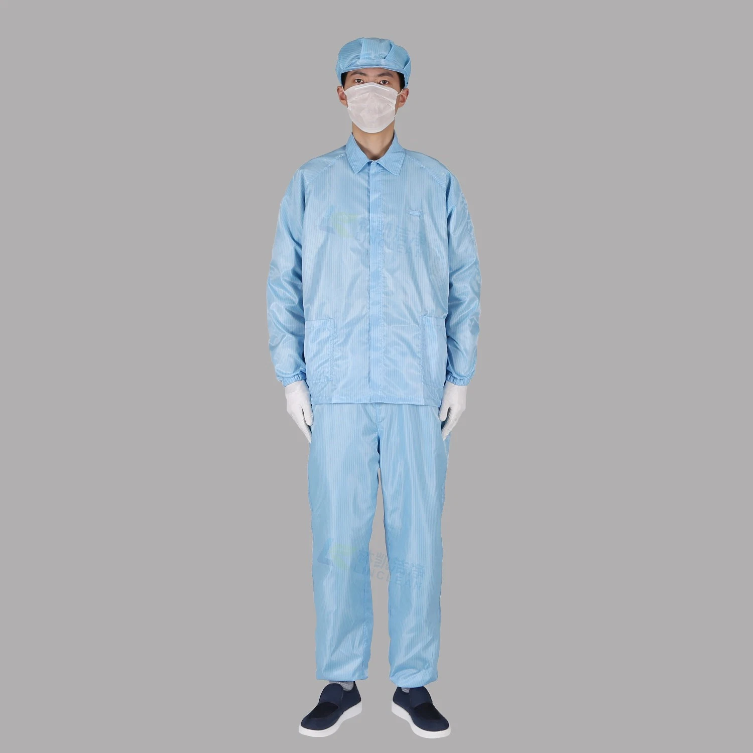 Weiße blaue komfortable Reinraum Arbeitsjacke ESD Arbeitskleidung mit Hose