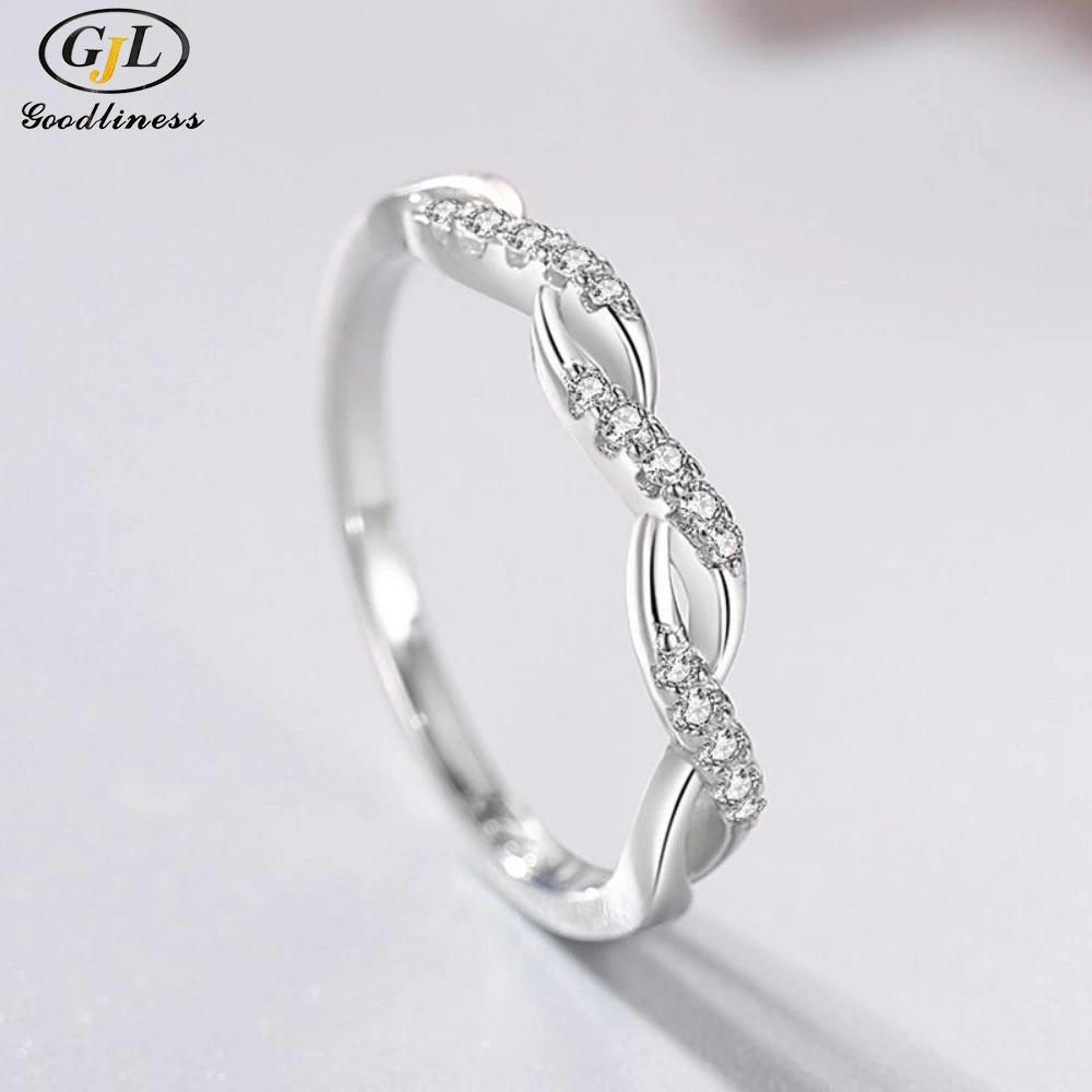 S925 Silver Ring Hollowed out Cross Wave Diamond Hand Ornaments