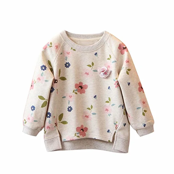 Baby Girls Kid Floral Printing Long Sleeve Warm Blouses Tops Clothes Children Autumn Winter Thick Sweater 3-7t