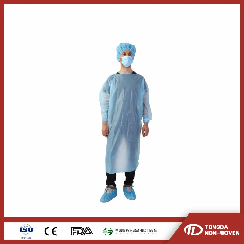 Disposable CE Blue Waterproof CPE Isolation Gown Thumb Loop CPE Gown