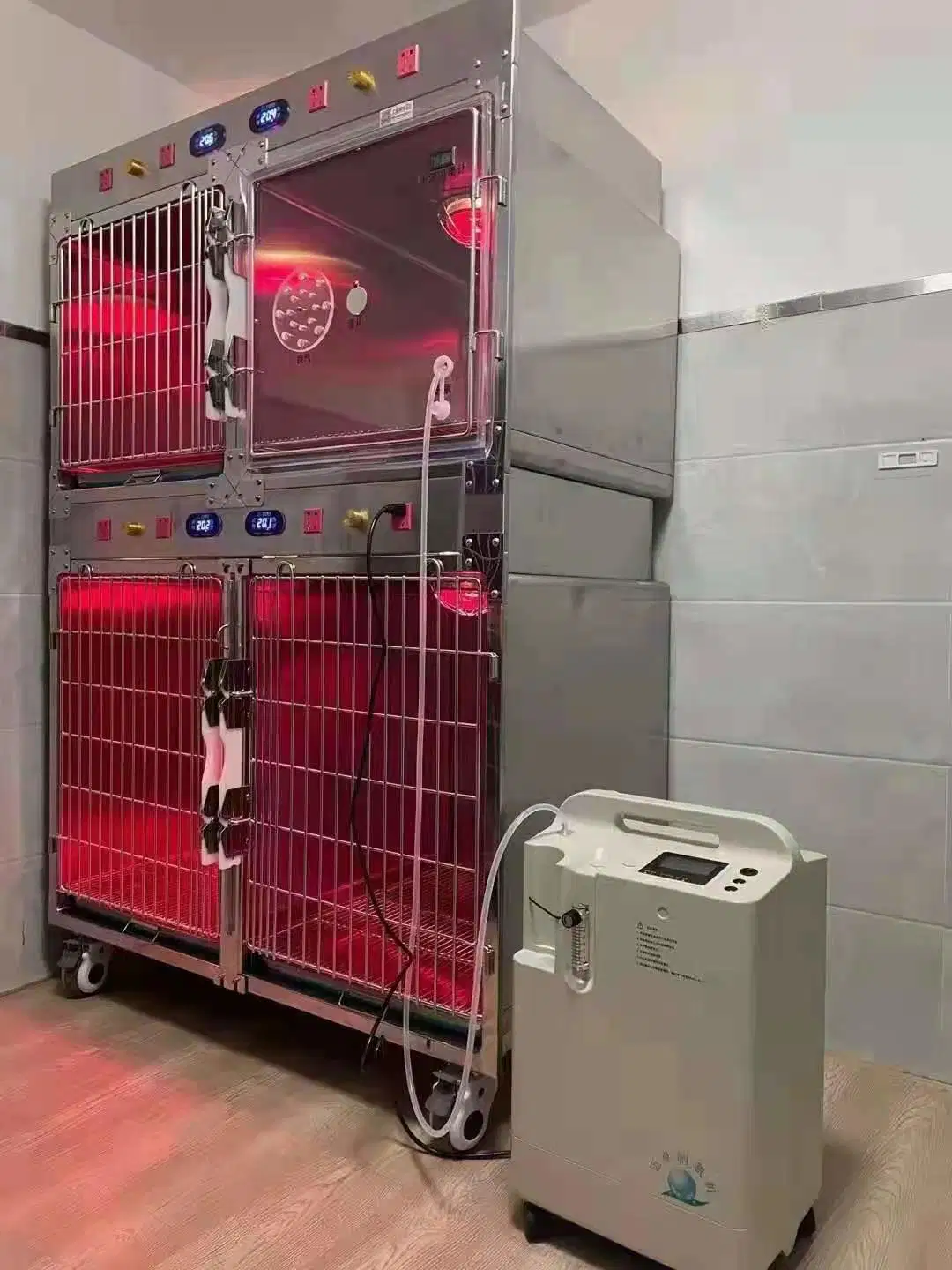 China Fabricante Acero inoxidable Veterinario Infrarrojo calentamiento ICU jaula Pet Aislamiento hospitalario jaula infrarroja para animales Perros