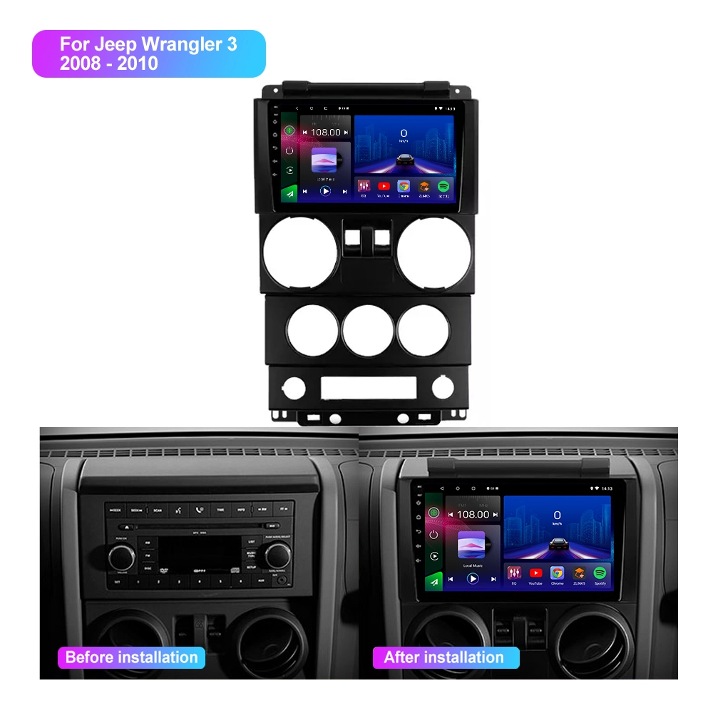 Leitor de DVD para automóvel de 9 polegadas Leitor de DVD para automóvel Painel de instrumentos Rádio estéreo Android multimédia para Jeep Wrangler 3 2008 - 2010