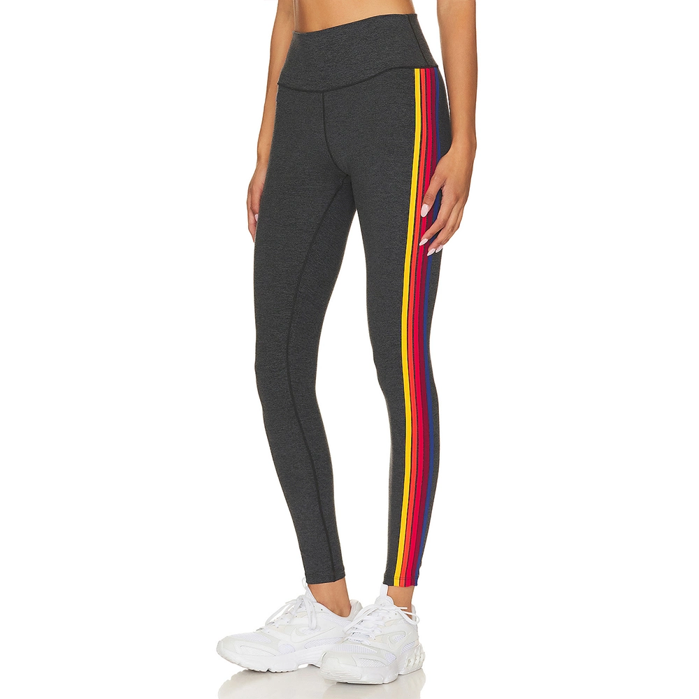 Breathable Dark Color Yoga Leggings High Waist Stripe Yoga Leggings Running Woman Tight Sport Pants