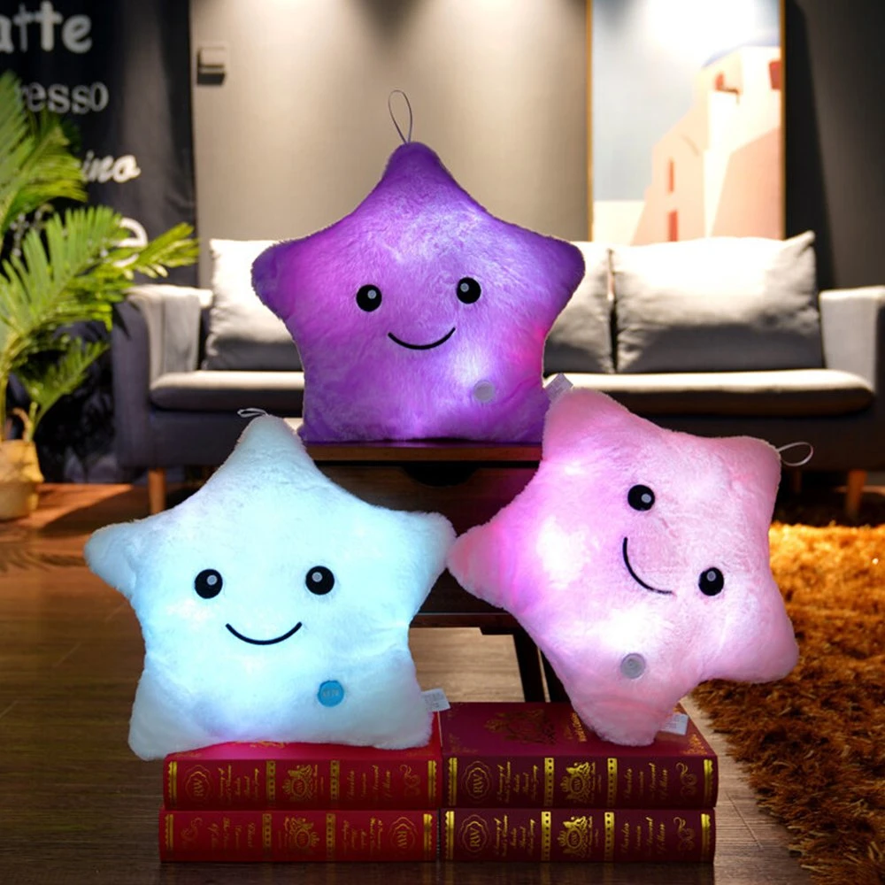 Moon Pillow Plush Toys Mignon Jouet Lumineux LED Lumière Brille dans le Noir