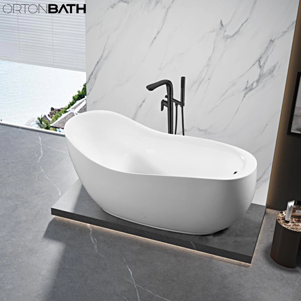 Ortonbath Reversible Rectangular Drain Adult Acrylic Freestanding Hot Swim SPA Bathtub Bath Tub Freestanding Plastic Soaking Sanitary Ware Bathtub