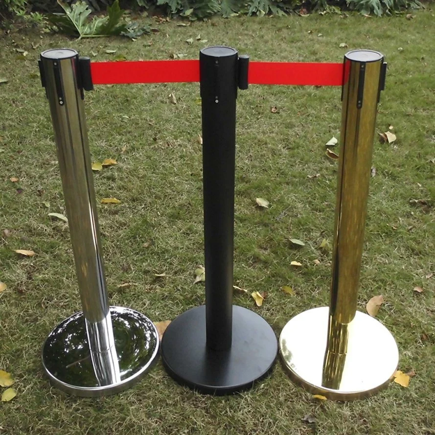 Stainless Steel Mirror Silver Queue Stanchion Pole Retractable Belt Barrier