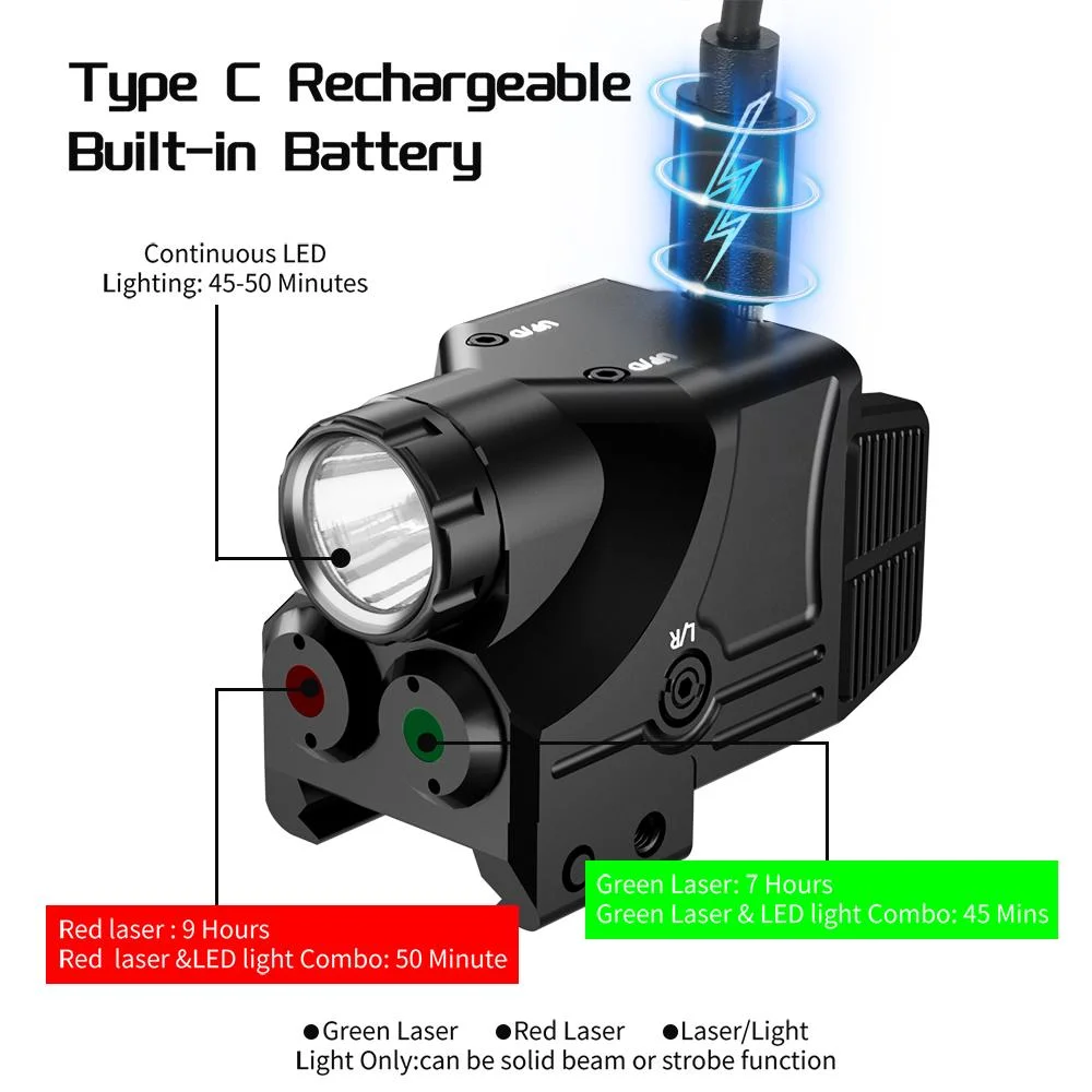 Pistolet arme feu rouge vert point de vue chasse rouge Lampe de poche tactique rechargeable à motif DOT Sight vert pour Picatinny