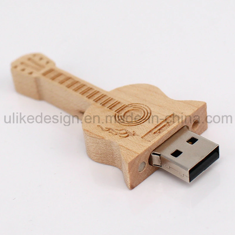 Guitar Shape Wooden Customized USB Flash Drive/USB Pen Drive/USB Flash Memory/Flash Disk/Pen Drive