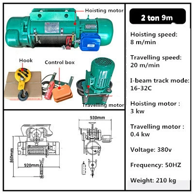 2 ton. de 5 toneladas de 10 Ton de CD1 MD solo malacate de velocidad doble polipasto de cable eléctrico para sobrecarga Grúa de elevación de mercancías