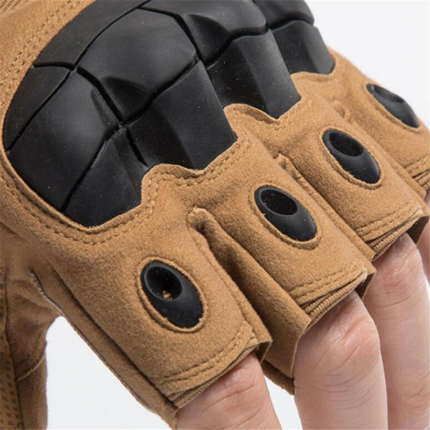 Tactical Combat Fingerless Rubber Hard Knuckle Motorcycle Gloves