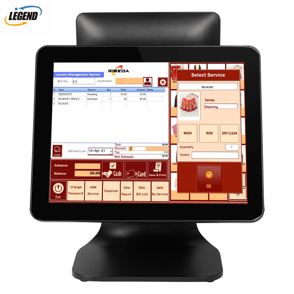 Fabricante POS 15"+9,7"todo en un terminal POS POS PC Caja Registradora POS dispositivo extraíble y accesorios