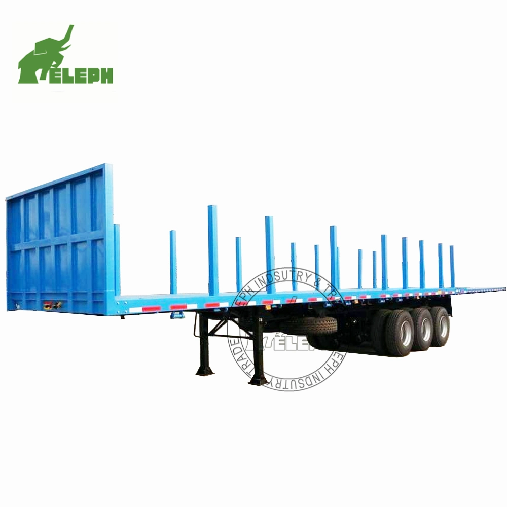 Tri-Axle 20ft 40ft 45ft Estaniones de transporte contenedor Madera plana Log Remolque de transporte con estaca