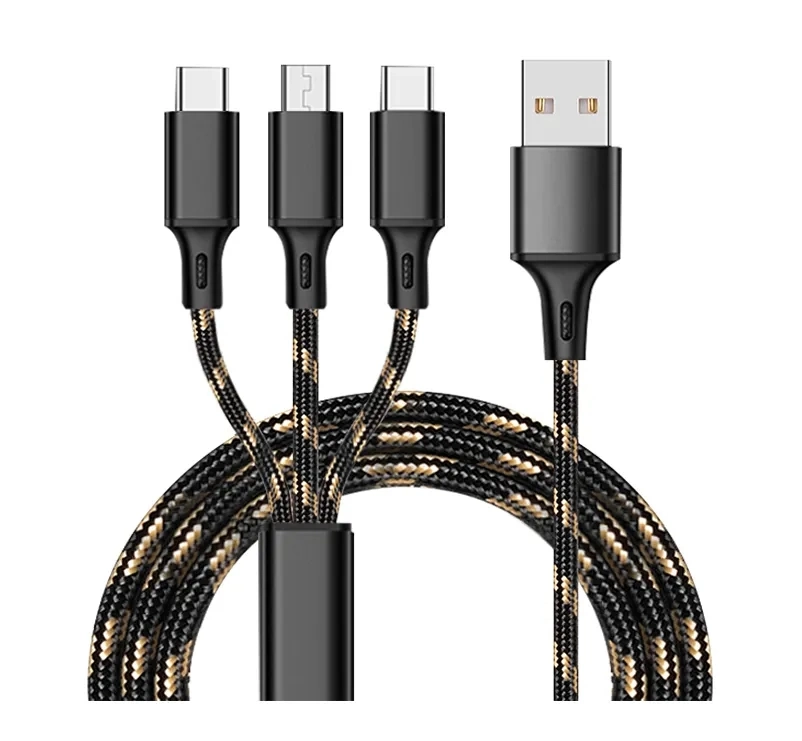 Universal 2.8A 3 in 1 Multi Nylon Multiple Charging Fast USB Charger Cable