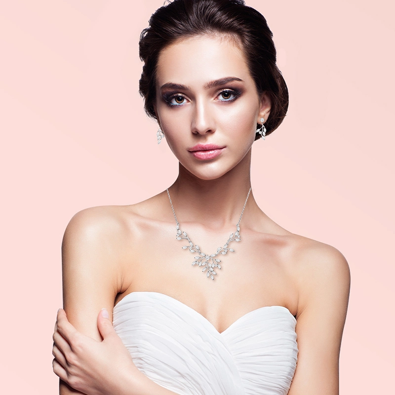 Jade Angel bride mariage collier boucles d'oreilles ensemble Silver rhinestones colliers Accessoires de bijoux en cristal de mariée pour femmes et filles