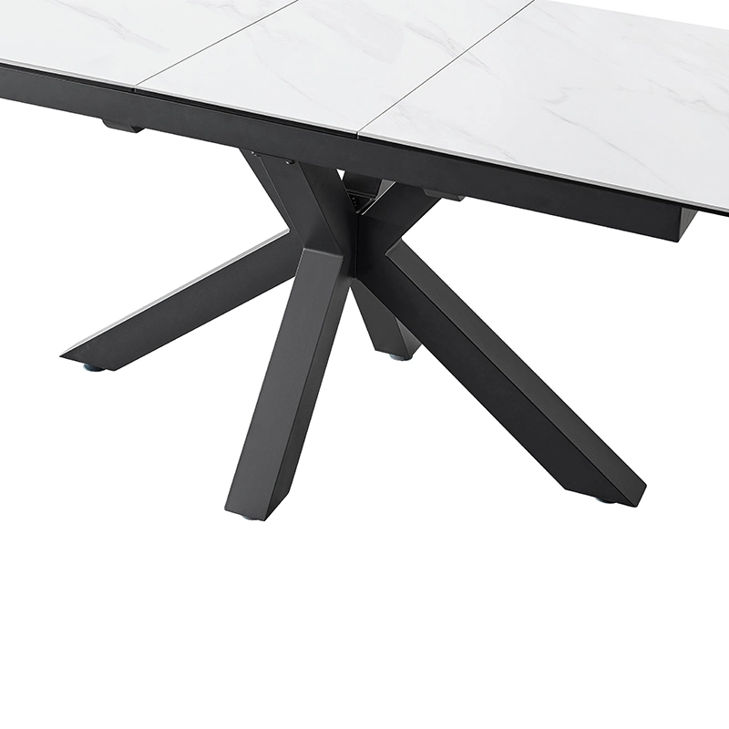 Лучшие продажи столовой деки стола с прямоугольной керамикой 12 мм Черные ножки стола из металла с рамой