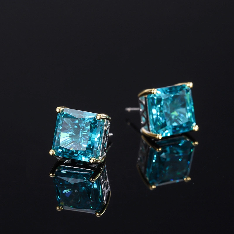 Radiant Cut 925 Sterling Silver Stud Earrings Emerald Ice Cut Square Simple Small Stud Earrings