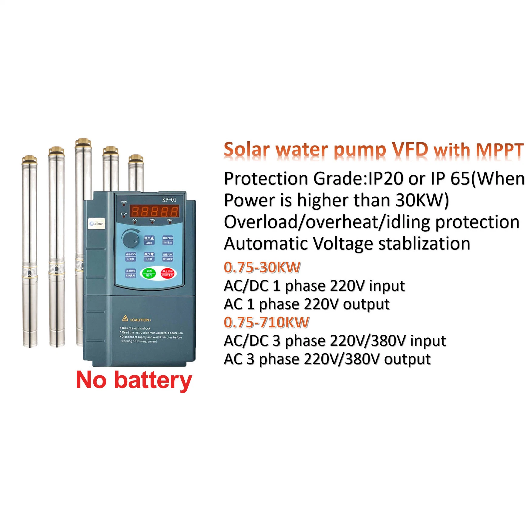 Multifunctional Invt VSD Solar Pumping MPPT VFD Solar Pump Inverter Variable Speed Drive VFD for Underground Water Pump Machine