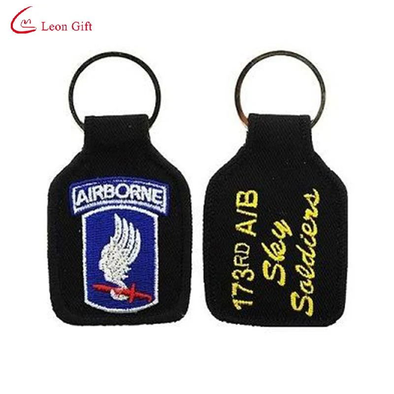 Custom Embroidered Key Rings Us Cavalry Army Defend Hooah Desert Storm Patriotic Key Chain Double Sided with Designation or Logo on Back Metal Keychain