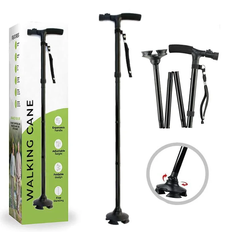 Adjustable Canes Foldable Aluminium Telescopic Medical Walking Sticks with LED Light for Men and Women