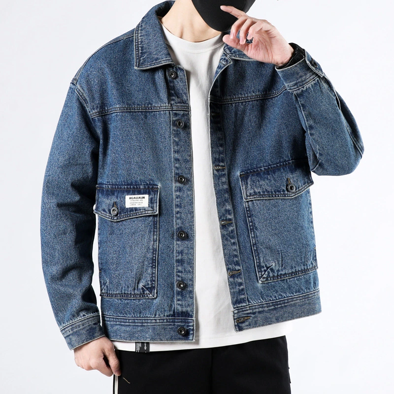 Stock Embroidery Casual Streetwear Riding Coats Denim Jacket for Men