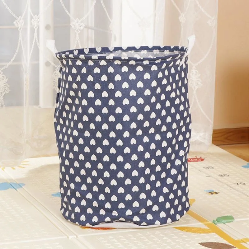 Big Household Round Foldable Cotton Linen Dirty Clothes Basket Storage Basket Fabric with Bilateral Handle