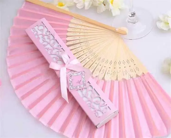 Hot Sale Wedding Hand Fan Bamboo Fabric Handheld Fans Paper Folded Fan for Wedding Party and Home