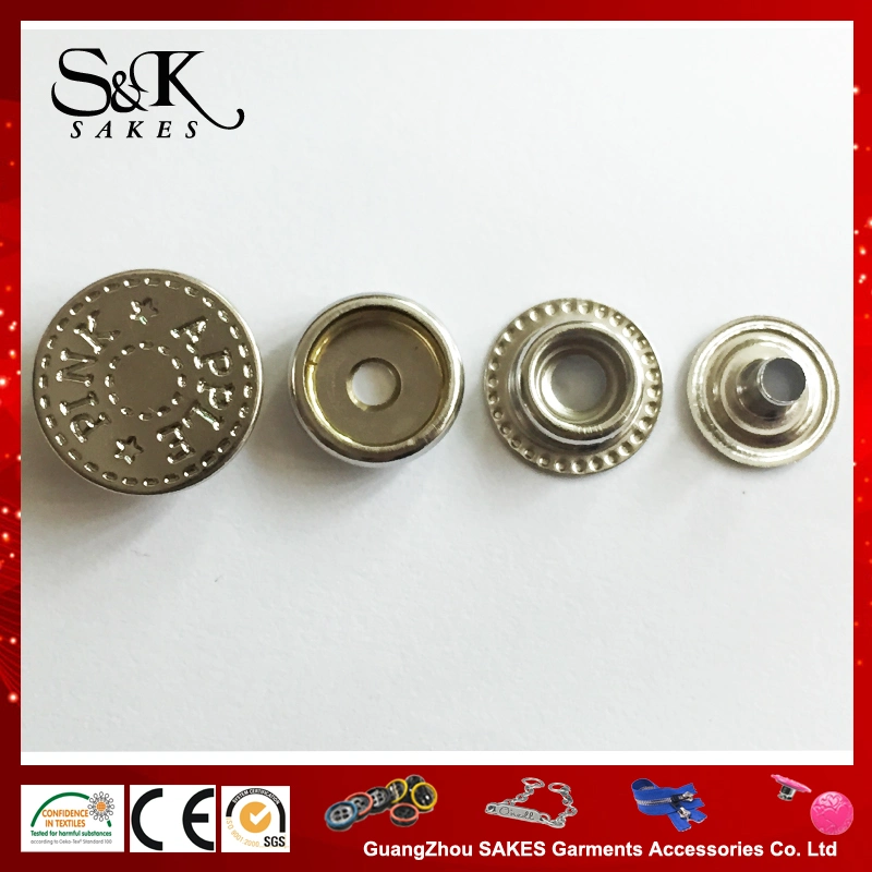 Shinny Silver Engrave Logo Metal Brass Jacket Type Snap Button for Garments