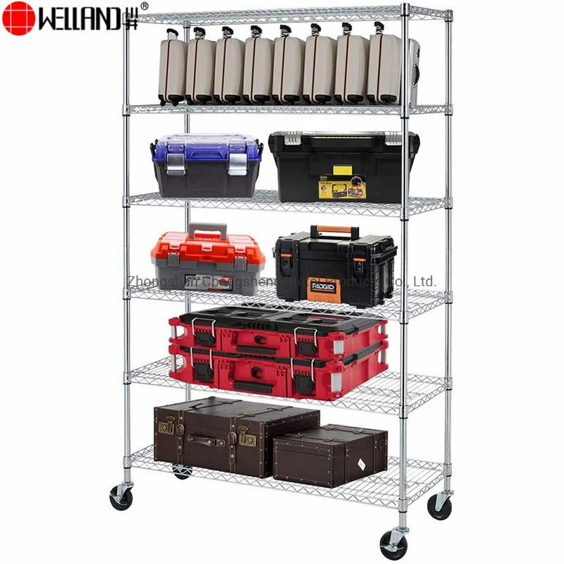 6 Tier Garage Storage Chrom Metall Draht Regale mit Rädern Aus einer 24 Jahre Draht Regal Fabrik