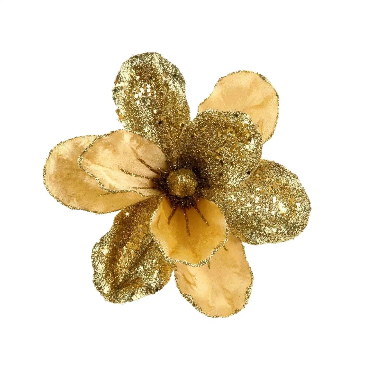 Hot Sale Luxury Christmas Tree Decoration Golden Shimmer Glitter Sequin Velvet Yellow Magnolia Artificial Christmas Flower